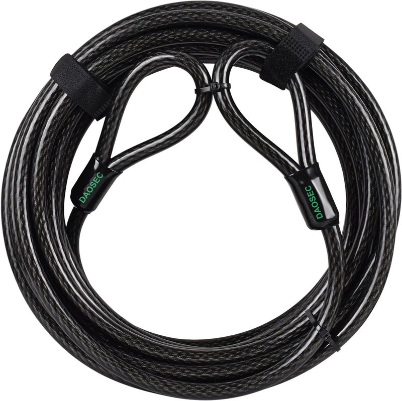 DAOSEC 33 ft x 1/2" Heavy Duty Cut-Proof Security Cable | Flexible Vinyl-Coated Braided Steel with Looped Ends | Weatherproof Anti-Theft Locking Cable for Bikes, Gates, Kayaking & Outdoor Equipment - Image 1